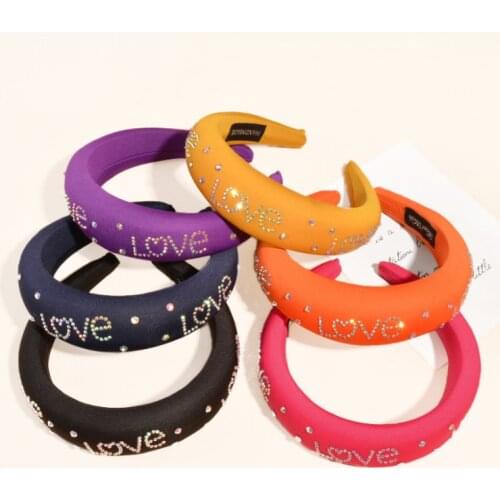 Thickened sponge cloth art headbands wrapping cloth LOVE letter hot drilling broad-side hairbands