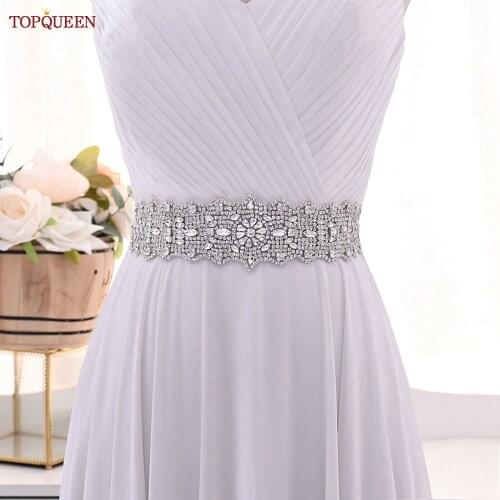 TOPQUEEN S233L Noble Crystal Rhinestone Belt Sash Belt for Wedding Dress Sparkly Dress Belts for Women Accessories for Bride