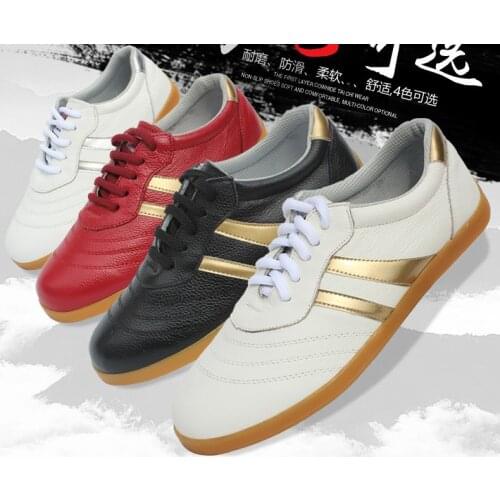 Unisex soft cowhide Spring&Autumn kids&Adult kung fu taiji shoes Martial arts tai chi shoes wushu sneakers black/red/white