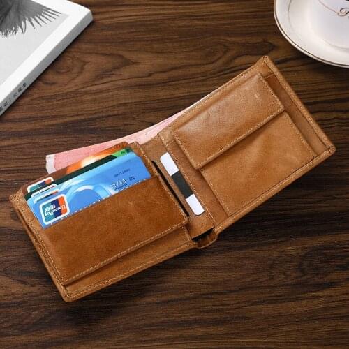 Vintage Retro Genuine Leather Leisure Mens Wallet Purse Solid Color High Quality Multi Function Large Capacity Card Holder 2021
