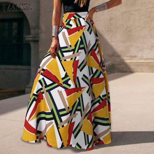 Geometry Print Women Skirts ZANZEA 2021 Summer Bohemian Maxi Skirts Casual Asymmetrical A-line Bottom Holiday Oversized Skirts