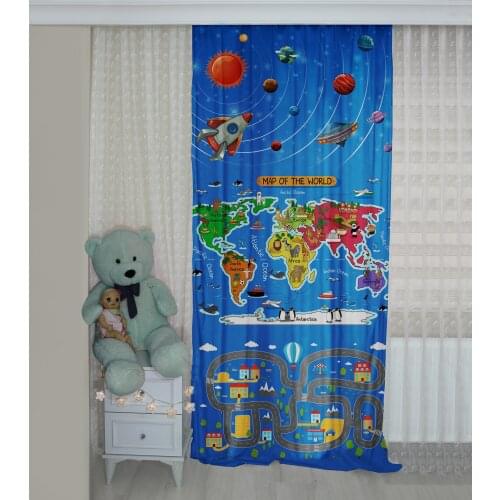 Drive Patterned Background Curtain velvet curtain kids room drape Baby World Map