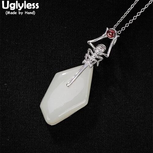 Uglyless Real 925 Sterling Silver Handmade Ant Pendants for Women Natural Jade Irregular Geometric Necklaces NO Chains Bijoux