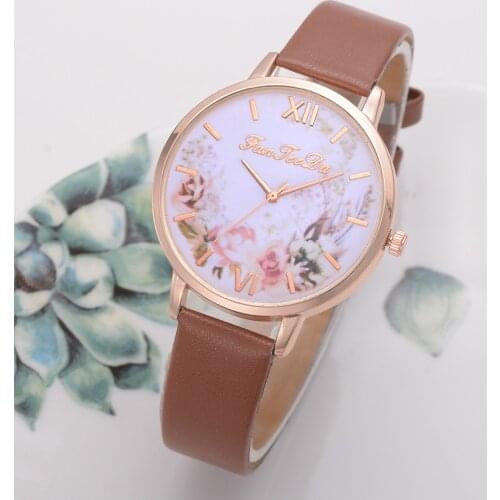 Womens fashion simple quartz watch printing disc casual solid color leather strap quartz watch holiday gift часы мужские 50