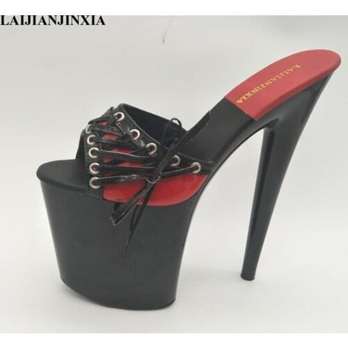 LAIJIANJINXIA NEW 20CM High Heels Women Summer Slippers Peep Toe Slides Shoes Strange Style Crystal Footwear Fashion Shoes