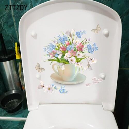ZTTZDY 22.6CM×24CM Fresh Small Vase Bathroom Toilet Stickers Home Room Wall Decoration T2-0801