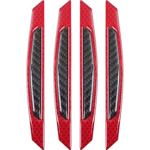 4Pcs Super Red Reflective Stickers Black Carbon Fiber Strips Car Side Door Edge Bumper Anti-Scratch Protection Guards Trim Stick