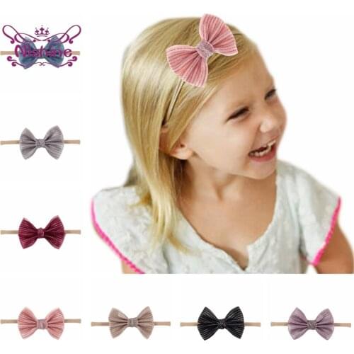 Nishine Shining Striped Bowknot Newborn Headband Fashion Handmade Bows Elastic Traceless Hairband Infant Headwear Birthday Gifts