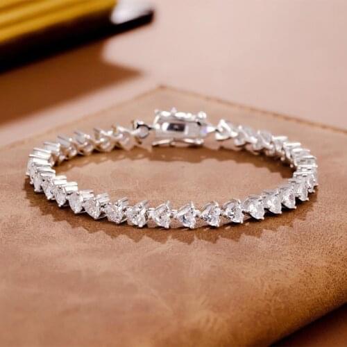 100% 925 Sterling Silver Created Moissanite 4mm Heart Gemstone Girls Bangle Charm Wedding Bracelet Fine Jewelry Drop Shipping