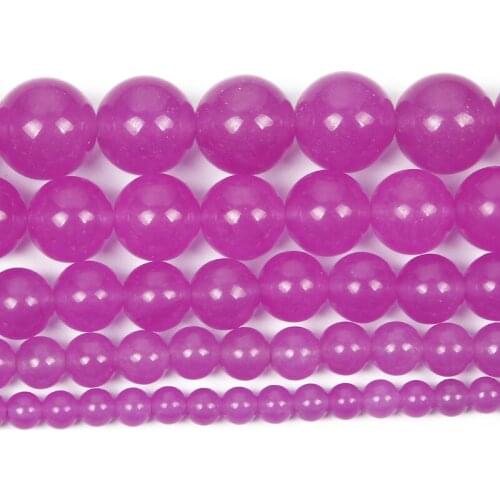 Natural Stone Fuchsia Purple Red Chalcedony Charm Round Loose Beads For Jewelry Making Needlework Bracelet Diy Strand 4-12 MM