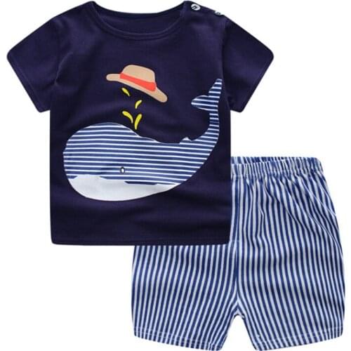TELOTUNY Childrens clothing Newborn Infant Baby Boys Girls Cartoon Whale Print Short Sleeve T-Shirt Tops +Shorts Outfits Set