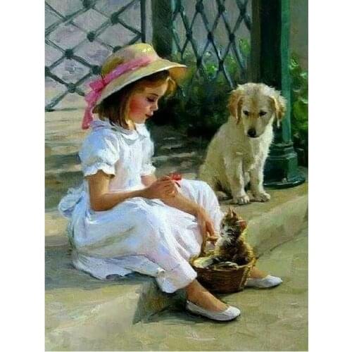 DIY 5D Diamond Embroidery girl Pattern diamond Paintings cross stitch Cat and dog picture Rhinestones Diamond Mosaic Kits