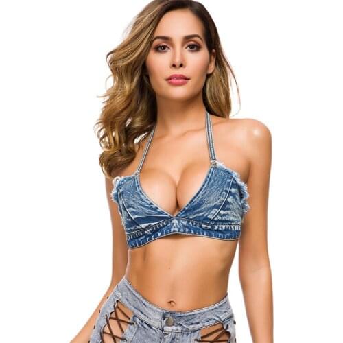 Denim Summer Beach Crop Top Sexy Women Halter Stylish bustier Tank Tops festival Female Cool Girls club Slim Fit Vest shirt 2020