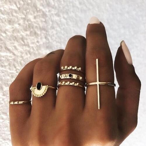 Fashion atmospheric pattern cross diamond ring drip oil ring six-piece suit joint ring for women jewelry accessories wholesale