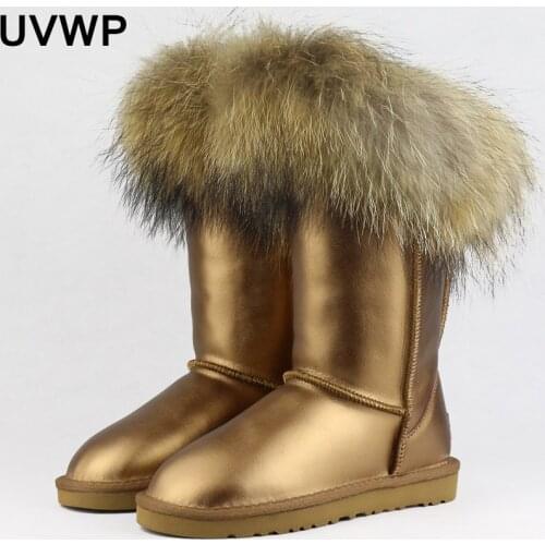 UVWP Free Shipping Fashion Women Snow Boots Woman Boots Warm Winter Boots Women Shoes Natural Fox Fur Mid-calf Boots