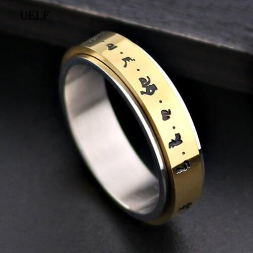 Uelf Rotatable Swastika Rings Men Spinner Stainless Steel Rings for Women Male Band Religious Buddhism Lucky Jewelry Size 6-13