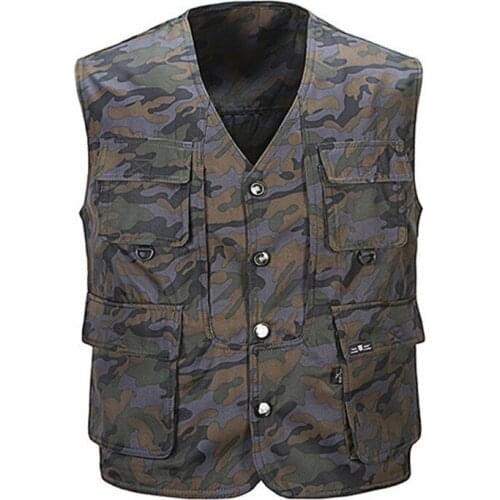 Men Spring Summer Camouflage Thin Fishing Vest Outdoor Photography Hiking Travel Multi Pocket Double Side Wear Waistcoat Tops