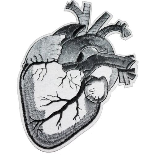 New Gray Huge Heart Skeleton Details Patch Iron On Fabric Stickers DIY Clothing Accessories Craft Kids Clothing Hat Bag Decor