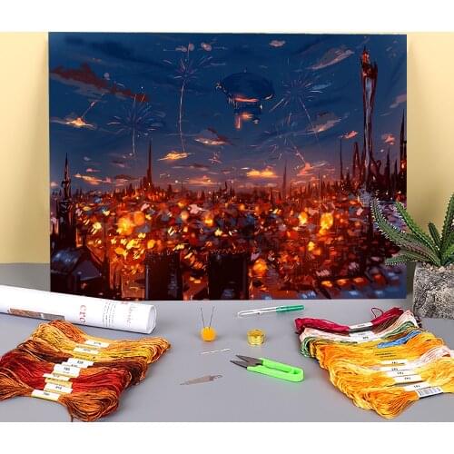Scenery One Night Printed Fabric 11CT Cross-Stitch Embroidery Full Kit DMC Threads Craft Painting Handicraft Promotions