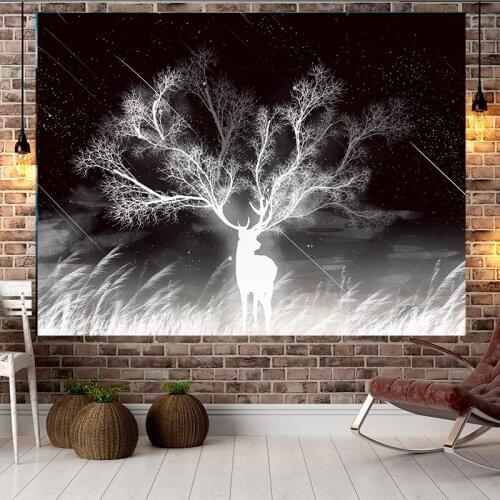 Deer Psychedelic Tapestry Tree Elk Night Scenery Art Decorative Wall Tapestries Hippie Boho Decor Wall Carpet Blanket T54