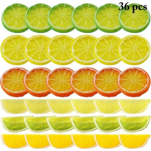 36 PCS Realistic Faux Fruit Decor Artificial Lemon Slice Fake Lemon Block Ornament For Wedding Party Events Photography Props