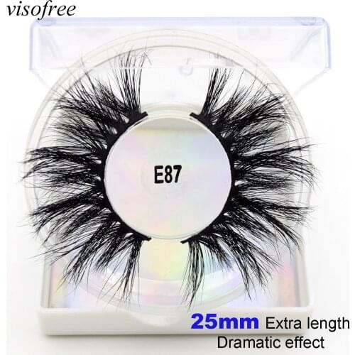 Visofree 5D Eyelashes 25mm Lashes Dramatic Volume Eyelashes Crisscross False Eyelashes Cruelty Free Real Mink Eyelashes E87