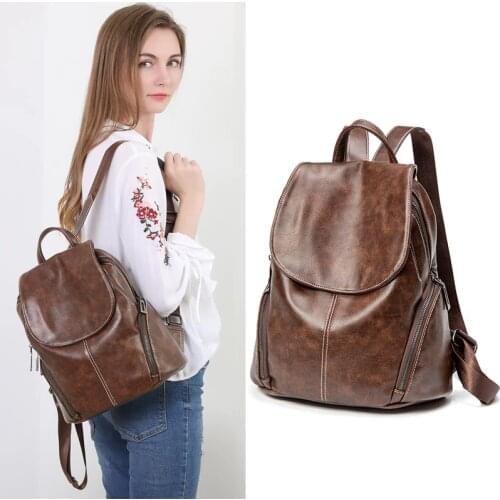 2019 Women Leather Backpacks Vintage Female Shoulder Bag Sac a Dos Travel Ladies Bagpack Mochilas School Bags For Girls Preppy