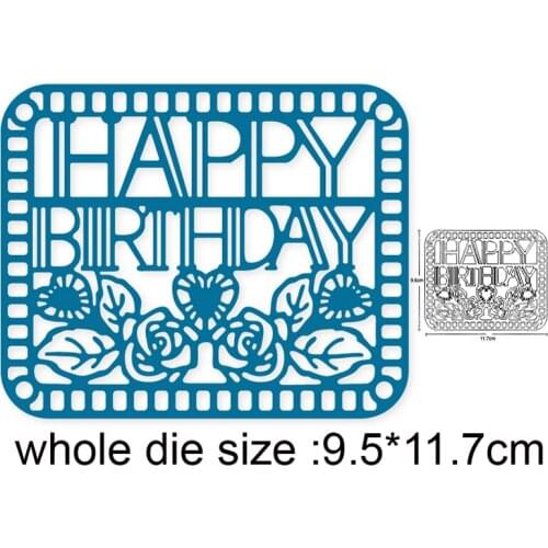 Happy Birthday Flower Frame Metal Cutting Dies Stencils for dies Scrapbooking Album Decorations Embossing Paper Cards craft dies