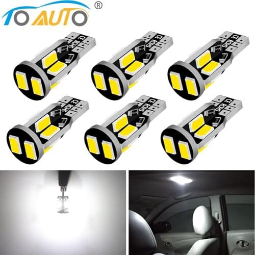 6pcs W5W LED T10 LED Bulbs Canbus 5630 Chips For Car Parking Position Lights Interior Map Dome Lights 12V White Auto Lamp 6000K