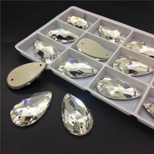TopStone 3230 Crystal Clear K9 Glass Crystal Drop Sew-on Stone Flatback Teardrop Sewing Crystal Rhinestone DIy Dress Clothing