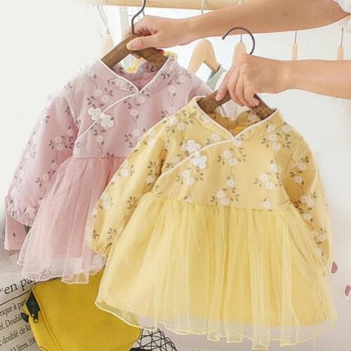 Baby Girls Spring Autumn Skirt Fashion Chinese Style Children Princess Dress Toddler Kid Baby Gift Long Sleeve Dresses Outfit