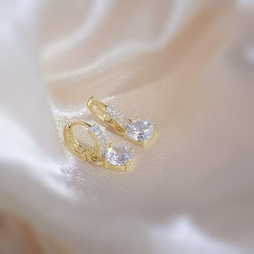 Luxury Micro Zircon Buckle Circle Gold Plated Earrings for Women Exquisite Shining Square Zircon Pendant Drop Earrings