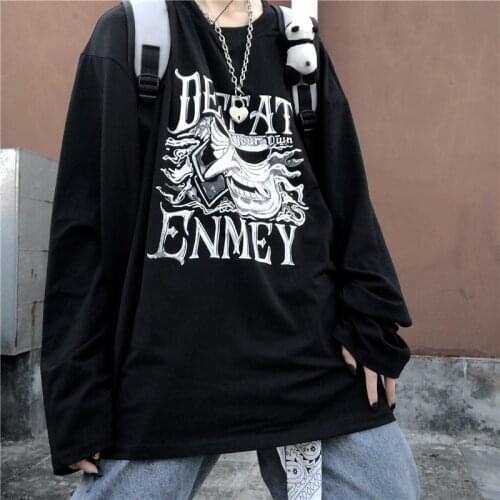 Tops Clothes Women Harajuku Japanese Black Short Sleeve Summer T-Shirt Dark Style Casual Shirt Women Loose Clothes