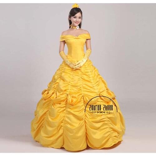 Custom Made Belle Golden Costume For Women Party Girl Long Cosplay Cos Dress