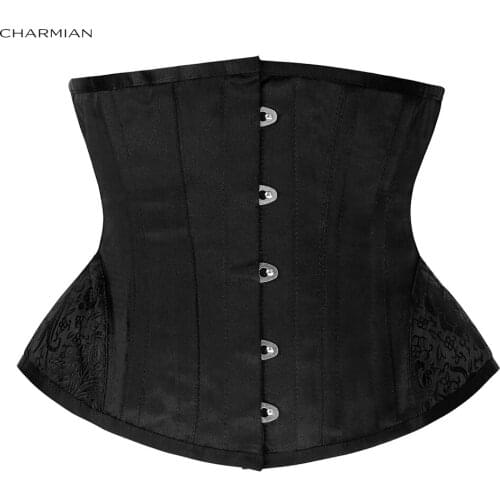 Charmian Womens Sexy Waist Trainer Cincher Black Gothic Retro Underbust Corsets and Bustiers Shapewear Corselet Corpete