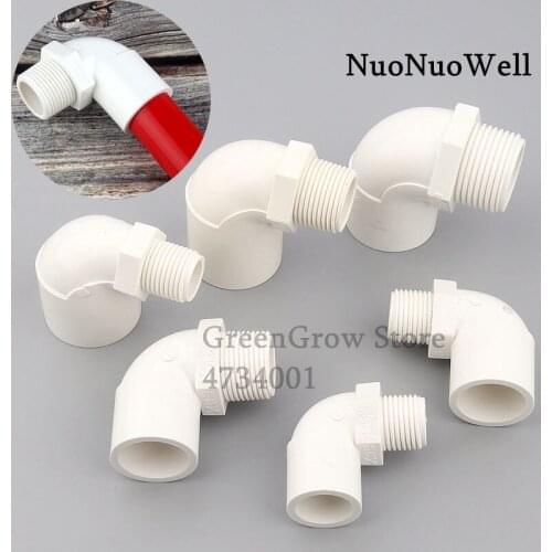 1~10pcs 20 25 32mm To 1/2"-1" Male Thread Elbow Joint White PVC Elbow Connector Garden Water Pipe Connectors Aquarium Fittings