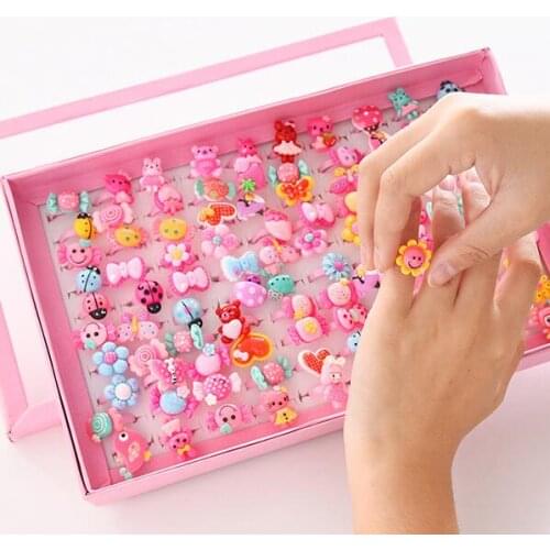 10pcs/lot Childrens Cartoon Rings Candy Flower Animal Bow Shape Ring Set Mix Finger Jewellery Rings Kid Girls Toys