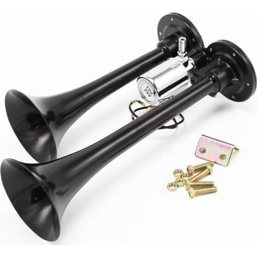 12V 150db Air Horn, Triple Trumpet Air Horn with Electric Solenoid for 12V/24V Vehicles Car Trucks Lorrys Trains Boats, Black