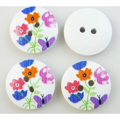 30PCS 18MM Painting Wooden Red Flower Buttons Fits Coat Boots Sewing Clothes Accessory Rose Flower Button MCB-1037