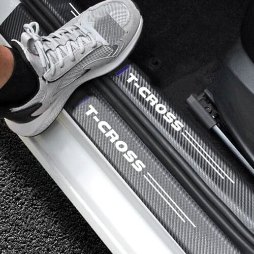 4pcs car accessories Door Sill Protector Stickers PU Leather Carbon Fiber for T-CROSS T CROSS sticker car styling