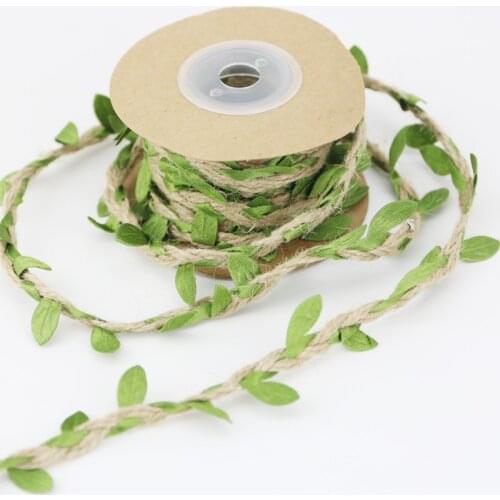 5 meters/lot) 5mm Leaf hemp rope braided with green leaves lace home decoration rope handmade garland ribbon