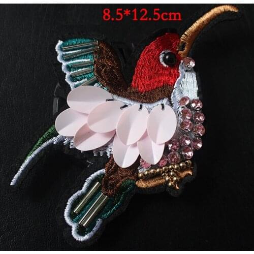 1pc 3D Handmade rhinestone beaded Patches for clothing bird DIY sew on parches animals Embroidery flowers applique for clothes