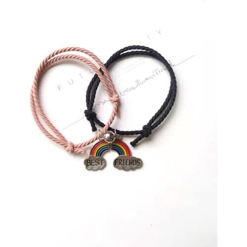 ISINYEE 2pc Handmade Couple Bracelet For Women Men Magnetic Wrist Band Elastic Best Friend Bracelets Friendship Jewelry Gift