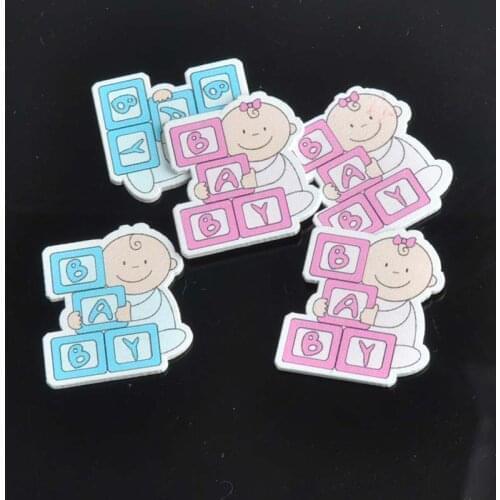 Blue/pink Baby painted Wood Handmade Wooded Handmade Craft Scrapbooking Accessories 20pcs 31x35mm MT0627