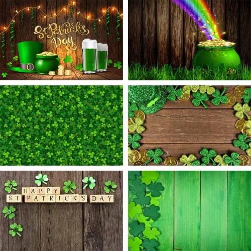 Happy St. Patricks Day Photography Backdrops Green Hat Clover Gold Coin Board Beer Backgrounds Photo Studio Photozone Photocall