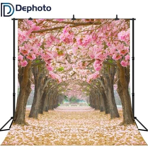Dephoto Pink Flowers Tunnel Tree Background Photography Backdrops Customized Photo Background Wedding Backdrops for photo studio