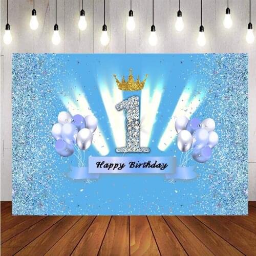Blue 1st Backdrop Baby Shower Prince Boys Happy Birthday Party Balloon Crown Custom Photography Background Photo Studio Banner