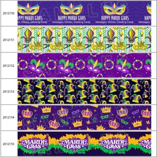 Hot Sales 10yds Mardi gras Feather Mask Pattern Printed Grosgrain Ribbon