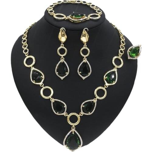 Yulaili Exquisite and Luxurious Emerald Jewelry Set and Marquise Classic Bridal Dinner Necklace Earrings Bracelet Exquisite Sets