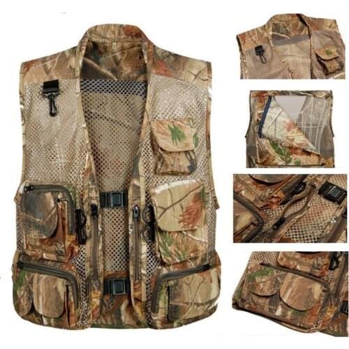 MULTI-POCKET MESH PHOTOGRAPHY REAL TREE CAMO FISHING HUNTING VEST OUTDOOR JACKET